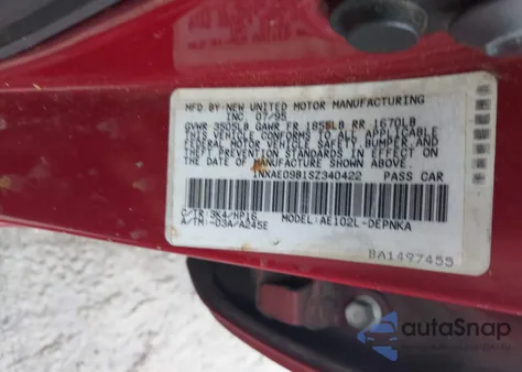 1995 Toyota Corolla Le/Dx from USA, damaged, VIN 1NXAE09B1SZ340422